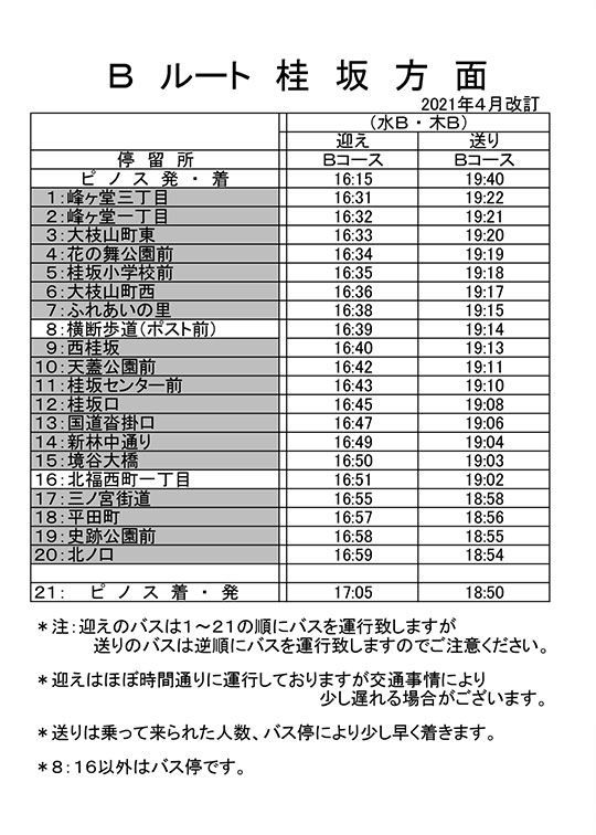 ルートB 時刻表