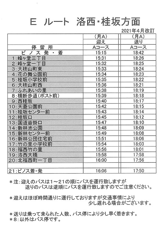 ルートE 時刻表